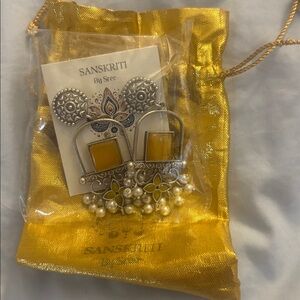 Brand new Sanskriti Silver and Yellow Earrings purchased from India super cute